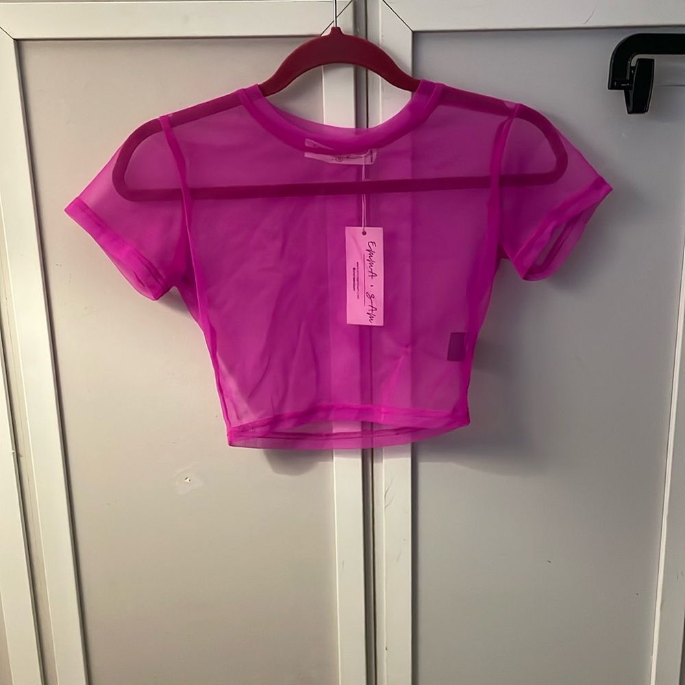 Emma & Sam Purple Pink Fine Mesh Crop Top Size S